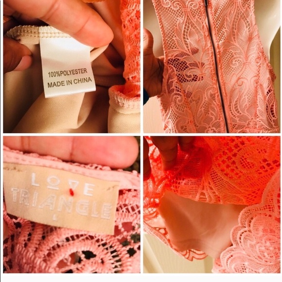 LOVE TRIANGLE Pink Crochet Romper Size S - Picture 8 of 8